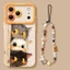Ốp điện thoại hình mèo hoạt hình dễ thương + dây buộc cho iPhone 17 16 15 14 13 12 11 Pro Max X Xr Xs Max 7 8 Plus SE2020