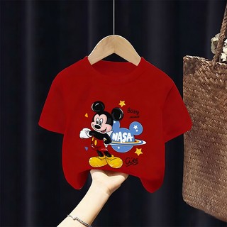 [Giao hàng trong ngày] Áo thun Cotton nguyên chất màu trắng cho trẻ em NASA Áo thun Cotton thoáng khí hoạt hình Chuột Mickey in hợp thời trang 3-16 tuổi Bé trai bé gái tay ngắn thông thường