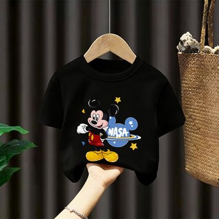 [Giao hàng trong ngày] Áo thun Cotton nguyên chất màu trắng cho trẻ em NASA Áo thun Cotton thoáng khí hoạt hình Chuột Mickey in hợp thời trang 3-16 tuổi Bé trai bé gái tay ngắn thông thường
