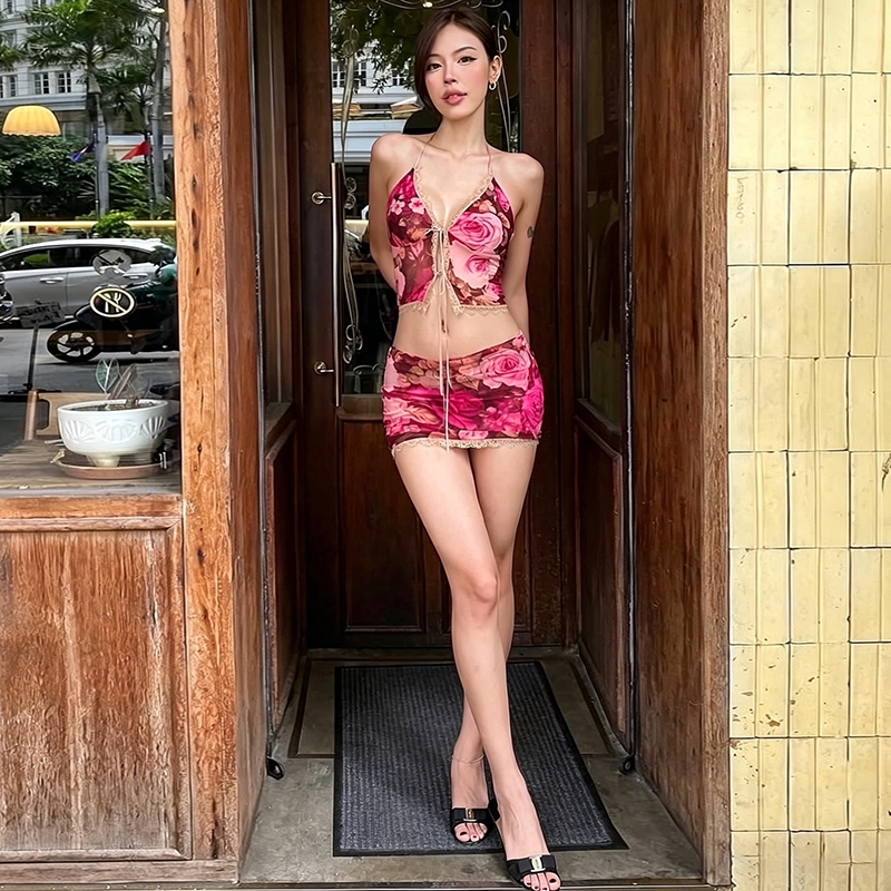Cutenew Váy Gợi Cảm Phù Hợp Với In Sling Ren Chắp Vá Cao Cấp Hông Nữ Mùa Hè Thái Phong Cách Kỳ Nghỉ