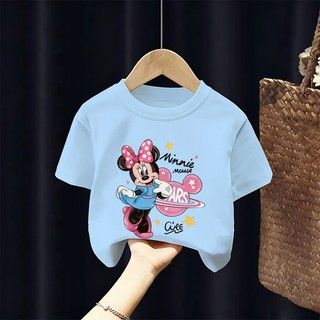 [Giao hàng trong ngày] Áo thun Cotton trắng nguyên chất thoáng khí cho trẻ em NASA Phim hoạt hình Minnie In hợp thời trang 3-16 tuổi Bé trai bé gái tay ngắn thông thường