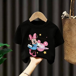 [Giao hàng trong ngày] Áo thun Cotton trắng nguyên chất thoáng khí cho trẻ em NASA Phim hoạt hình Minnie In hợp thời trang 3-16 tuổi Bé trai bé gái tay ngắn thông thường