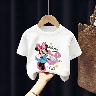 [Giao hàng trong ngày] Áo thun Cotton trắng nguyên chất thoáng khí cho trẻ em NASA Phim hoạt hình Minnie In hợp thời trang 3-16 tuổi Bé trai bé gái tay ngắn thông thường