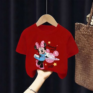[Giao hàng trong ngày] Áo thun Cotton trắng nguyên chất thoáng khí cho trẻ em NASA Phim hoạt hình Minnie In hợp thời trang 3-16 tuổi Bé trai bé gái tay ngắn thông thường