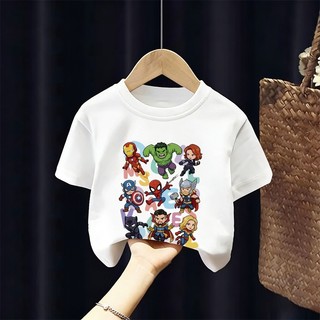 [Giao hàng trong ngày] Áo thun Cotton trắng nguyên chất thoáng khí cho trẻ em NASA Phim hoạt hình siêu anh hùng in hình hợp thời trang bé trai 3-16 tuổi bé gái tay ngắn thông thường