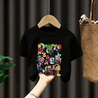 [Giao hàng trong ngày] Áo thun Cotton trắng nguyên chất thoáng khí cho trẻ em NASA Phim hoạt hình siêu anh hùng in hình hợp thời trang bé trai 3-16 tuổi bé gái tay ngắn thông thường
