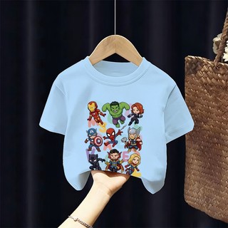 [Giao hàng trong ngày] Áo thun Cotton trắng nguyên chất thoáng khí cho trẻ em NASA Phim hoạt hình siêu anh hùng in hình hợp thời trang bé trai 3-16 tuổi bé gái tay ngắn thông thường