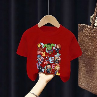 [Giao hàng trong ngày] Áo thun Cotton trắng nguyên chất thoáng khí cho trẻ em NASA Phim hoạt hình siêu anh hùng in hình hợp thời trang bé trai 3-16 tuổi bé gái tay ngắn thông thường