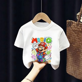 [Giao hàng trong ngày] Áo thun Cotton nguyên chất màu trắng cho trẻ em NASA Áo thun Cotton thoáng khí hoạt hình Pipeworker in hợp thời trang 3-16 tuổi Bé trai bé gái tay ngắn thông thường