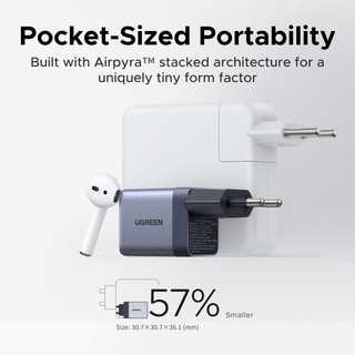 Bộ sạc nhanh UGREEN 45W Ultra-Mini Nexode Air GaN Bộ sạc tường USB-C, màu xám nhẹ gọn với cổng USB-C Tương thích