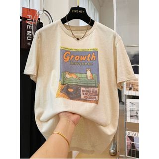 2026 Mới Cổ Tròn Thương Hiệu Mới 100% cotton Lười Rời Hoạt Hình In Hình Áo Thun Nữ Tay Ngắn