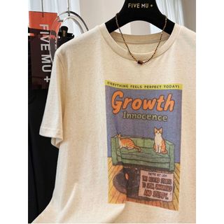 2026 Mới Cổ Tròn Thương Hiệu Mới 100% cotton Lười Rời Hoạt Hình In Hình Áo Thun Nữ Tay Ngắn