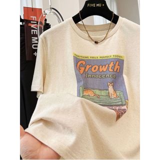 2026 Mới Cổ Tròn Thương Hiệu Mới 100% cotton Lười Rời Hoạt Hình In Hình Áo Thun Nữ Tay Ngắn