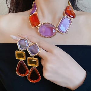 Vintage Nhựa Nhiều Màu Sắc Tuyên Bố Vòng Cổ Choker Sang Trọng Tiệc Cưới Trang Sức Cho Nữ