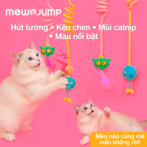 【MewaJump】Đồ chơi mèo đàn hồi treo có âm thanh chim, Catnip, Lông vũ & Dây, Tương tác, Bền bỉ