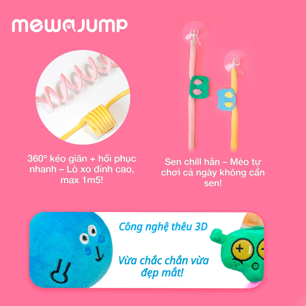 【MewaJump】Đồ chơi mèo đàn hồi treo  có âm thanh chim, Catnip, Lông vũ & Dây, Tương tác, Bền bỉ