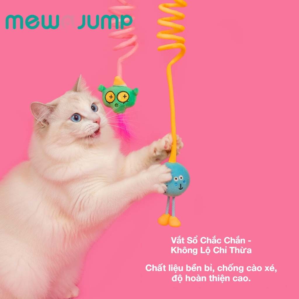 【MewaJump】Đồ chơi mèo đàn hồi treo  có âm thanh chim, Catnip, Lông vũ & Dây, Tương tác, Bền bỉ