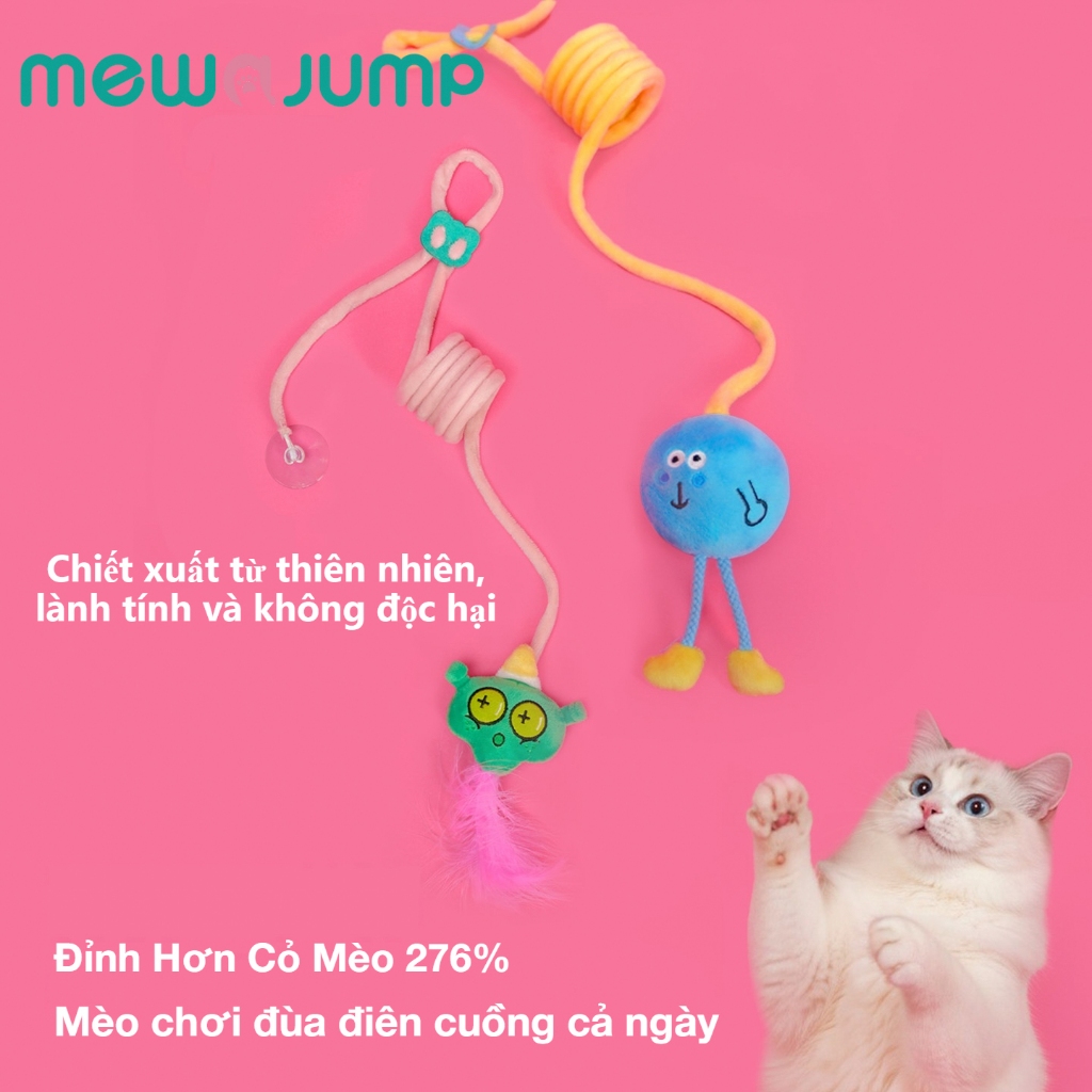 【MewaJump】Đồ chơi mèo đàn hồi treo  có âm thanh chim, Catnip, Lông vũ & Dây, Tương tác, Bền bỉ