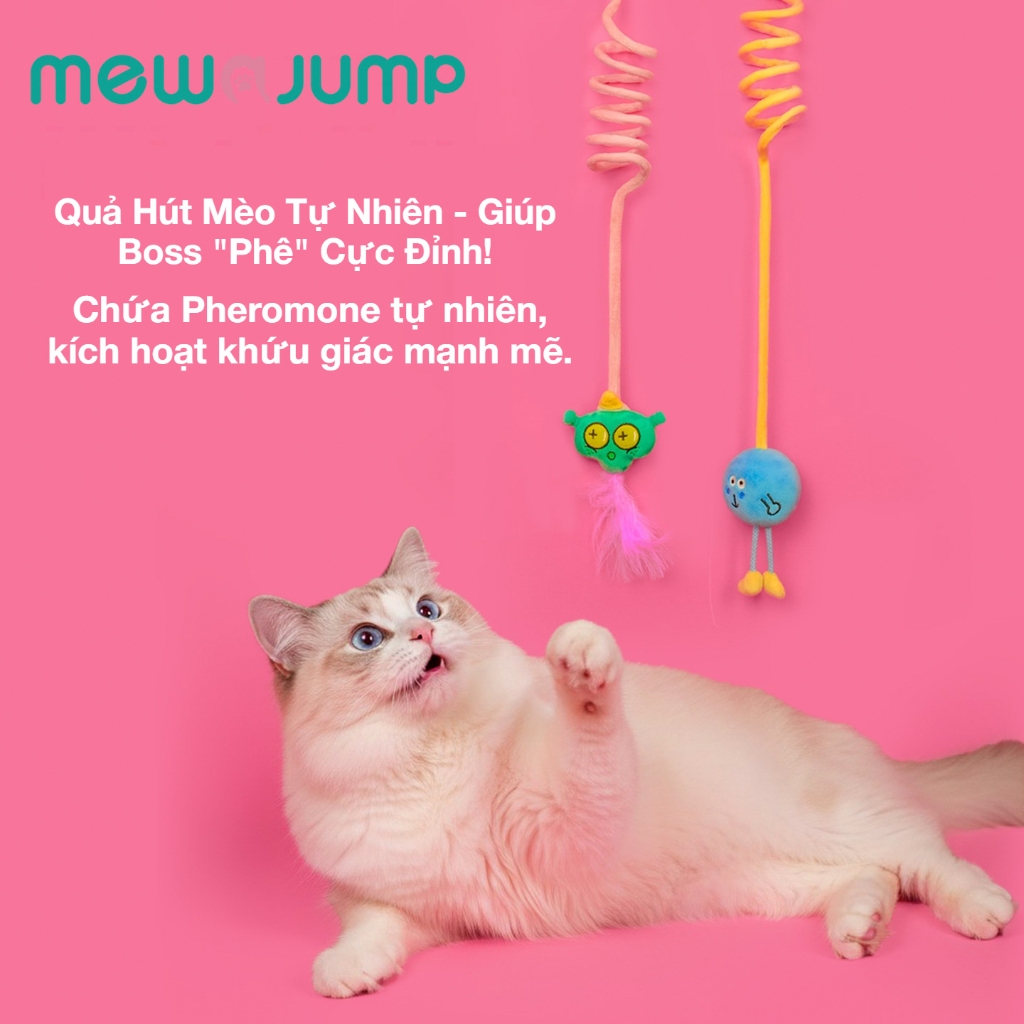 【MewaJump】Đồ chơi mèo đàn hồi treo  có âm thanh chim, Catnip, Lông vũ & Dây, Tương tác, Bền bỉ
