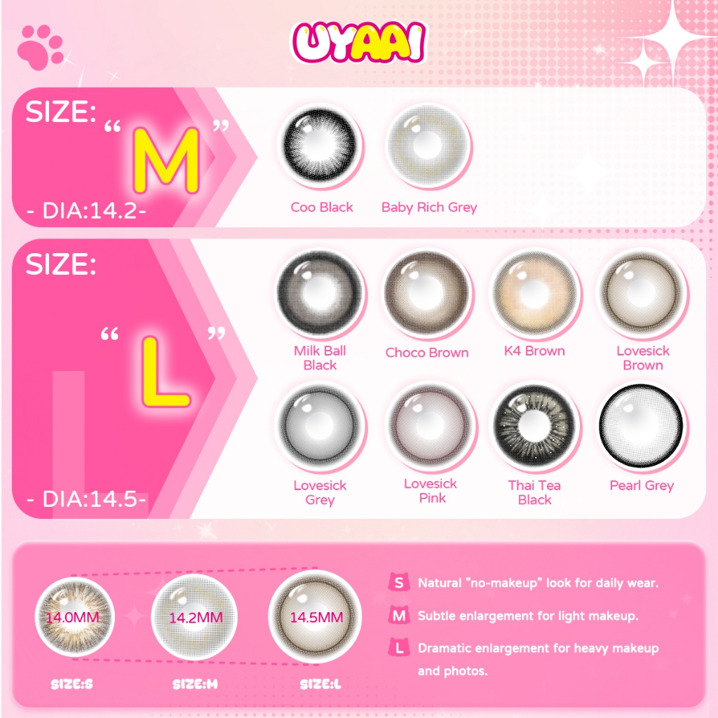 Set (2 chiếc) Kính Áp tròng UYAAI màu đen Độ giãn tròng 14.0/14.2/14.5mm, Độ cận 0.00-4.00 Độ,lens 6 tháng | BigBuy360 - bigbuy360.vn