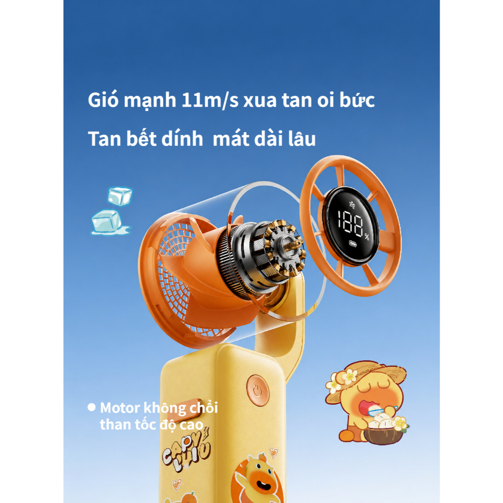 Aecooly × CAPY LULU Quạt cầm tay cầm tay Air Gimbal 3 TRONG 1 Quạt mạnh mẽ rảnh tay ổn định, Luồng không khí Turbo phản lực 15000 vòng / phút, Thời gian làm mát tối đa 15 giờ, 5 tốc độ