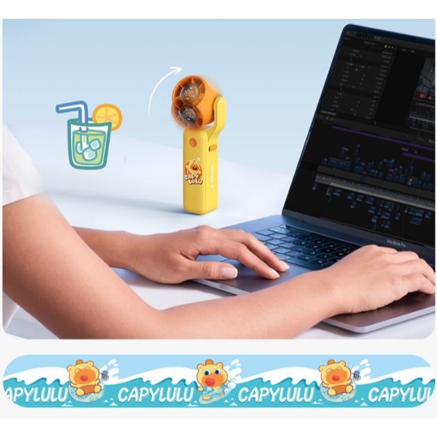Aecooly × CAPY LULU Quạt cầm tay cầm tay Air Gimbal 3 TRONG 1 Quạt mạnh mẽ rảnh tay ổn định, Luồng không khí Turbo phản lực 15000 vòng / phút, Thời gian làm mát tối đa 15 giờ, 5 tốc độ