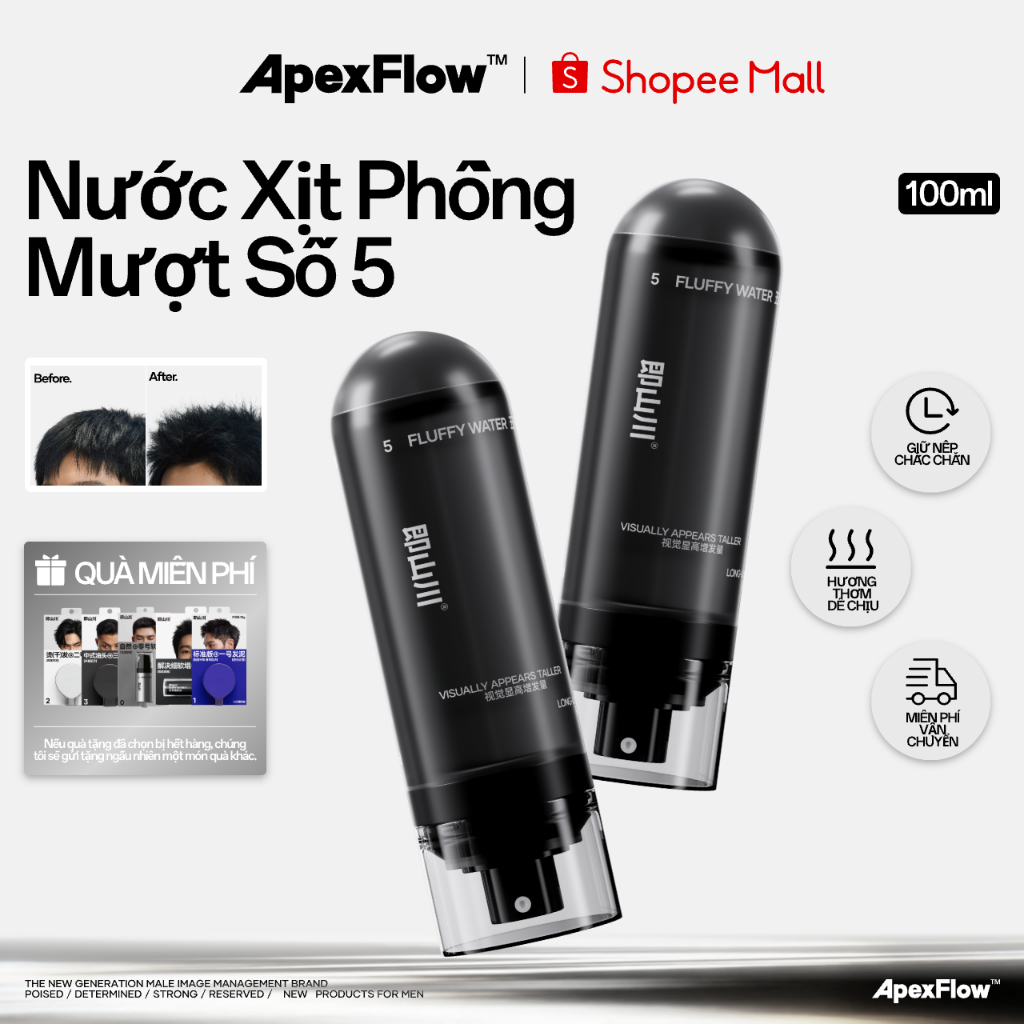ApexFlow Số 5 Xịt Tạo Phồng Bồng Bềnh Giữ Nếp Lâu, Không Bết Dính, Kiềm Dầu, Cấp Ẩm Cho Mọi Loại Tóc