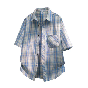 Mới Nam Đen Kiểm Tra Áo Sơ Mi Bỏ Túi Cotton Rời Xanh Tay Ngắn Sọc Áo Sơ Mi Thường Ngày