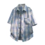 Mới Nam Đen Kiểm Tra Áo Sơ Mi Bỏ Túi Cotton Rời Xanh Tay Ngắn Sọc Áo Sơ Mi Thường Ngày