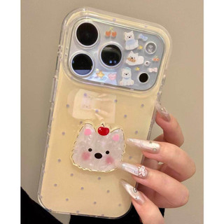 Bảo Vệ Toàn Diện Ống Kính Hoạt Hình Dễ Thương 3D Chó Con Trắng Màu Vàng Sóng Điểm Ốp Lưng Điện Thoại iPhone 17Promax 17Pro 15 16 Promax Chống Sốc Nữ Vỏ Di Động