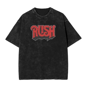 Rush Band rock trung tính thời trang vui nhộn cổ tròn giặt cổ điển cotton nguyên chất in thiết kế áo thun