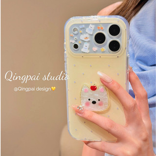 Bảo Vệ Toàn Diện Ống Kính Hoạt Hình Dễ Thương 3D Chó Con Trắng Màu Vàng Sóng Điểm Ốp Lưng Điện Thoại iPhone 17Promax 17Pro 15 16 Promax Chống Sốc Nữ Vỏ Di Động