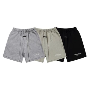 Unisex Loose Fit Chải Logo Nhỏ Dây Rút Eo Co Giãn Quần Short Màu Trơn, Xi Măng Nhẹ Xám, Đen, Đá Màu Xám