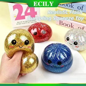 ECILY Lấp Lánh Bánh Bao Squishy Bóp Đồ Chơi Với Tre Hấp Phục Hồi Chậm Pinch Mềm Đồ Chơi Giảm Căng Thẳng TPR Mềm Bột Bóng Giải Nén Fidget Đồ Chơi Ngộ nghĩnh Quà Tặng Sáng Tạo