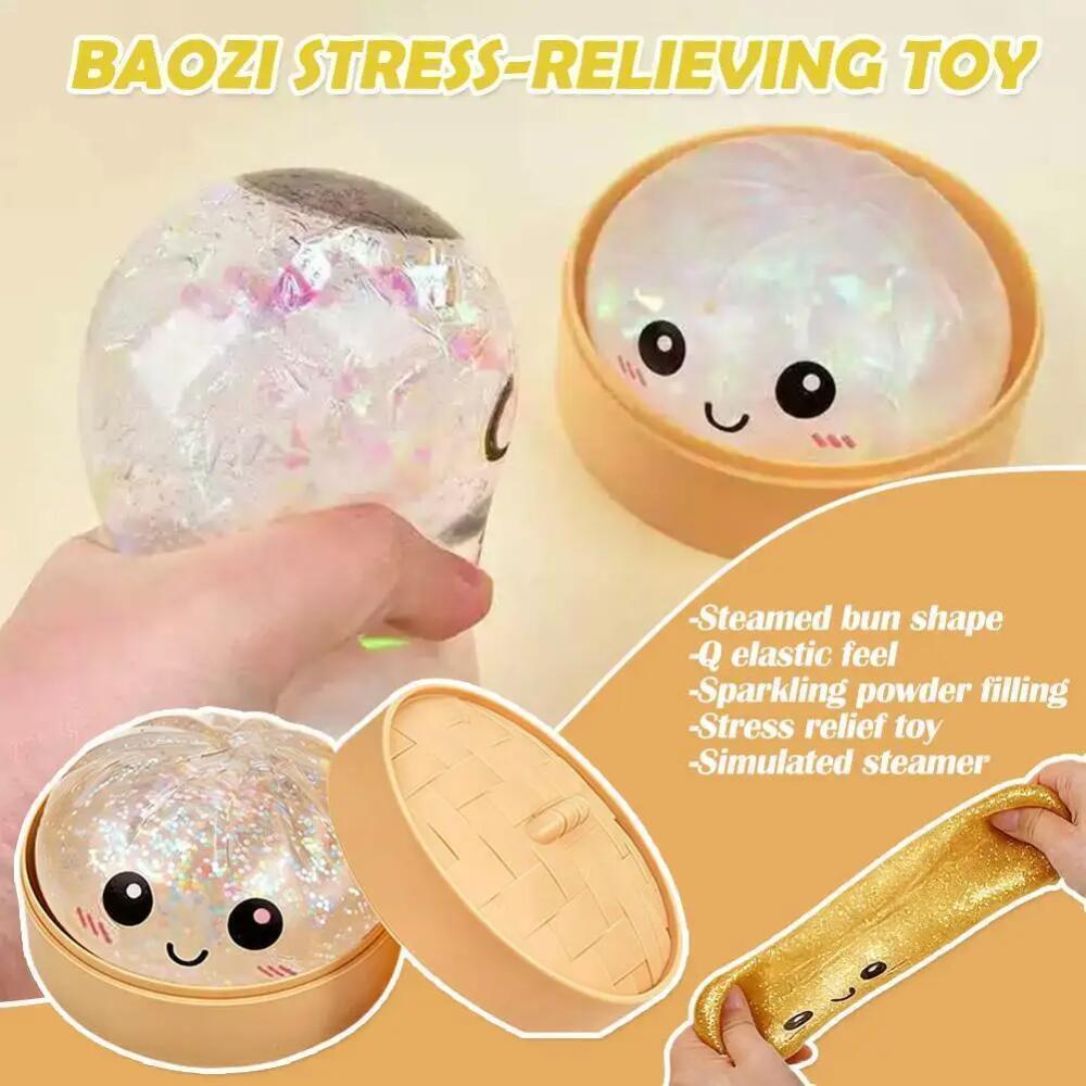 ECILY Lấp Lánh Bánh Bao Squishy Bóp Đồ Chơi Với Tre Hấp Phục Hồi Chậm Pinch Mềm Đồ Chơi Giảm Căng Thẳng TPR Mềm Bột Bóng Giải Nén Fidget Đồ Chơi Ngộ nghĩnh Quà Tặng Sáng Tạo
