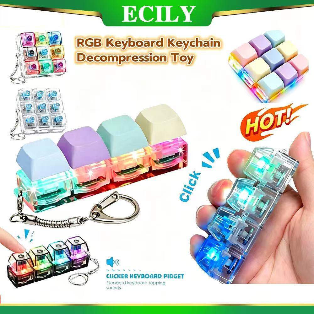 ECILY 4 / 9 Phím RGB Bàn Phím Fidget Giải Nén Đồ Chơi Nút Phím Ngón Tay Bàn Phím Móc Khóa Tiện Ích Với Đèn LED Giảm Căng Thẳng Fidget Quà Tặng