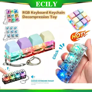 ECILY 4 / 9 Phím RGB Bàn Phím Fidget Giải Nén Đồ Chơi Nút Phím Ngón Tay Bàn Phím Móc Khóa Tiện Ích Với Đèn LED Giảm Căng Thẳng Fidget Quà Tặng