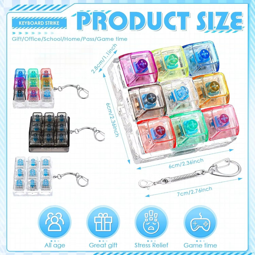 ECILY 4 / 9 Phím RGB Bàn Phím Fidget Giải Nén Đồ Chơi Nút Phím Ngón Tay Bàn Phím Móc Khóa Tiện Ích Với Đèn LED Giảm Căng Thẳng Fidget Quà Tặng