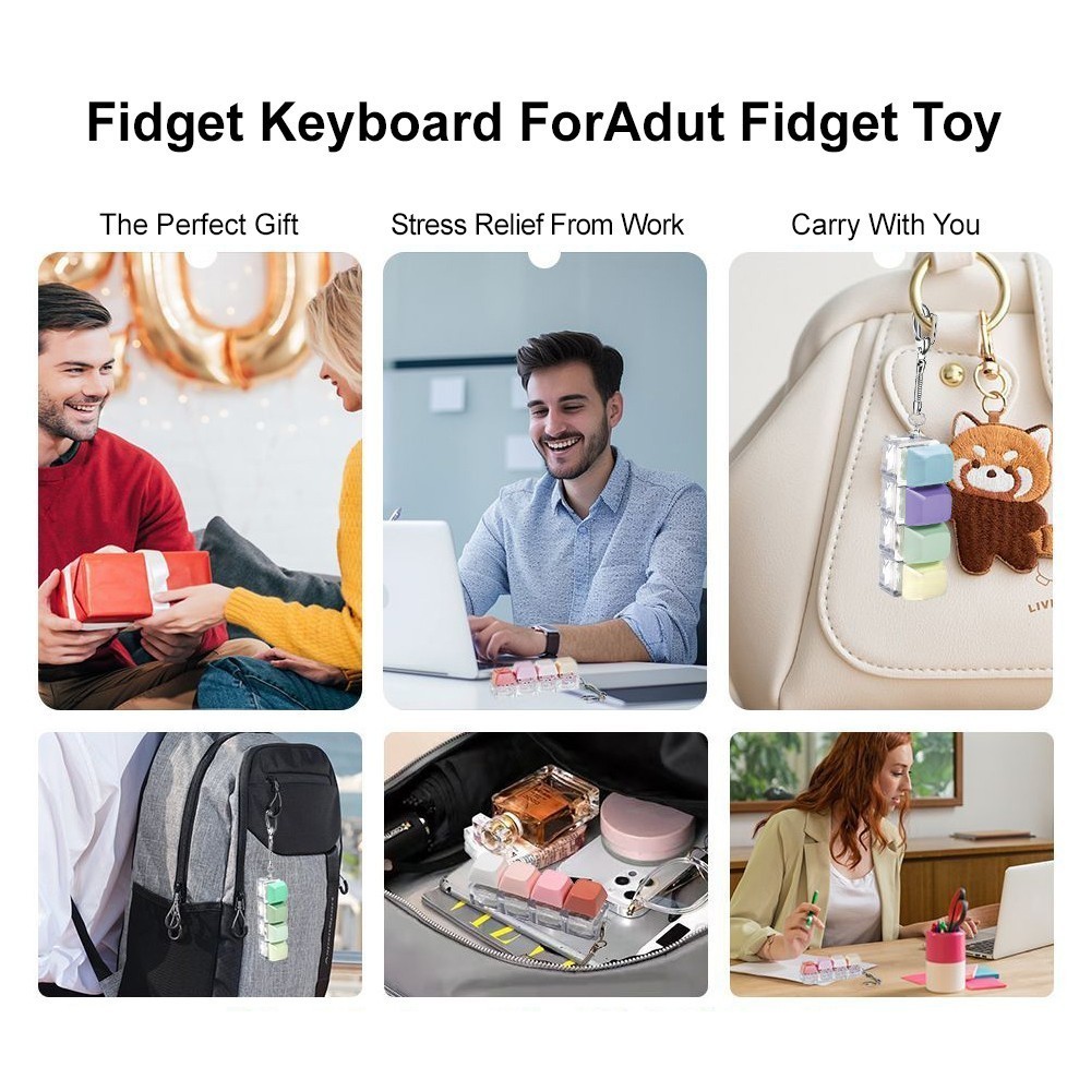 ECILY 4 / 9 Phím RGB Bàn Phím Fidget Giải Nén Đồ Chơi Nút Phím Ngón Tay Bàn Phím Móc Khóa Tiện Ích Với Đèn LED Giảm Căng Thẳng Fidget Quà Tặng