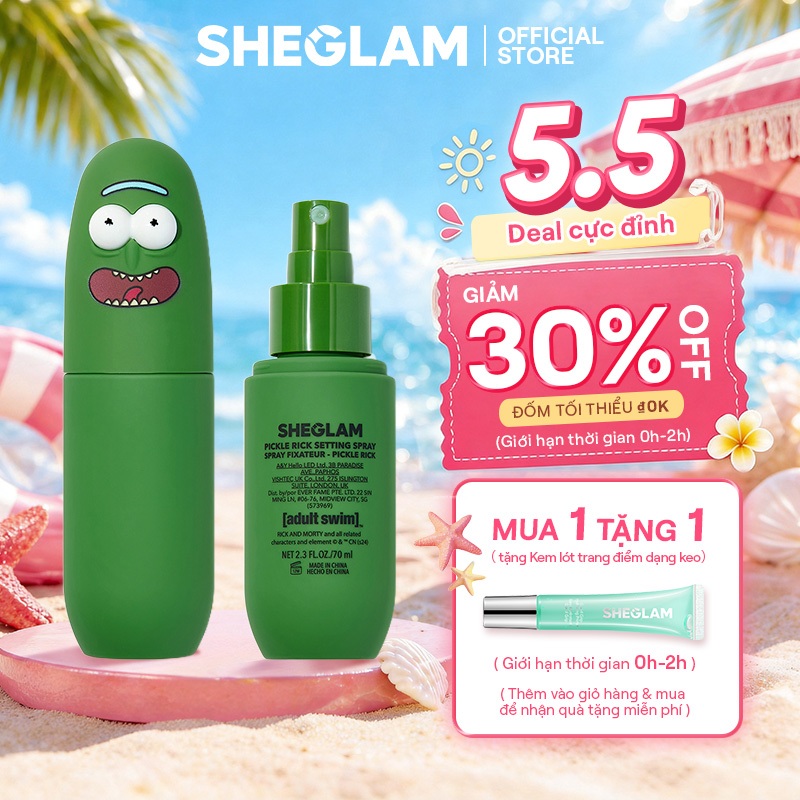 Rick and Morty X SHEGLAM Pickle Rick Face Setting Spray Trang điểm khô nhanh Semburan Tetapan Kemasan