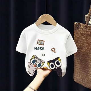 Giao hàng trong ngày] NASA Trẻ em Áo thun Cotton nguyên chất màu trắng thoáng khí Phim hoạt hình Cú dễ thương In hợp thời trang 3-16 tuổi Bé trai bé gái tay ngắn thông thường