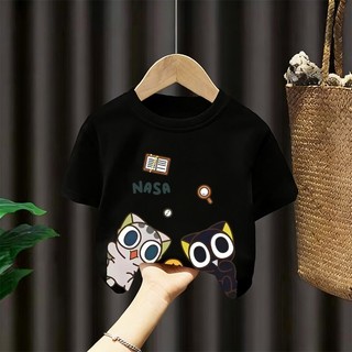 Giao hàng trong ngày] NASA Trẻ em Áo thun Cotton nguyên chất màu trắng thoáng khí Phim hoạt hình Cú dễ thương In hợp thời trang 3-16 tuổi Bé trai bé gái tay ngắn thông thường