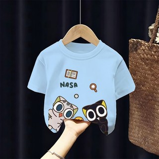 Giao hàng trong ngày] NASA Trẻ em Áo thun Cotton nguyên chất màu trắng thoáng khí Phim hoạt hình Cú dễ thương In hợp thời trang 3-16 tuổi Bé trai bé gái tay ngắn thông thường