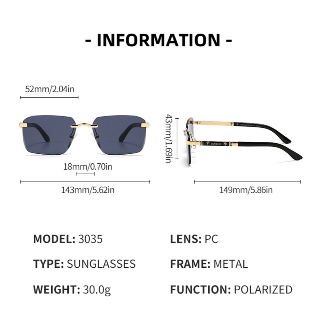 Kính râm Unisex mới không khung Kính râm thông thường hợp thời trang dành cho chuyến đi chơi 3035
