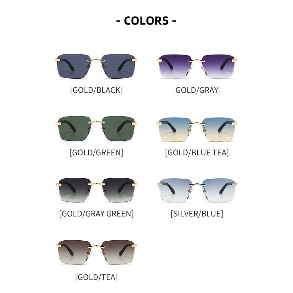 Kính râm Unisex mới không khung Kính râm thông thường hợp thời trang dành cho chuyến đi chơi 3035