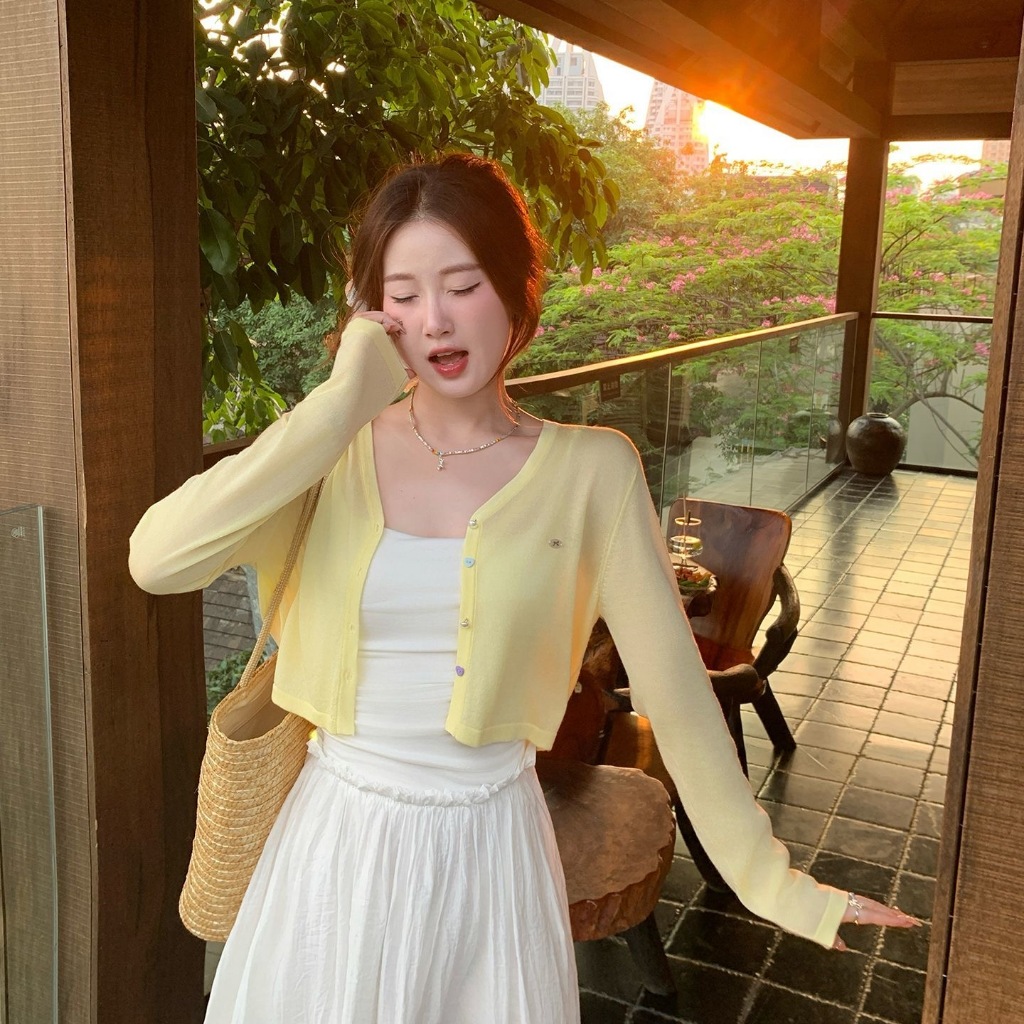 Mùa Hè Phong Cách Mới Chống Nắng Dệt Kim Cardigan Nữ Phong Cách Phương Tây Mỏng Hơn Nhìn Giảm Tuổi Đầu Ngắn