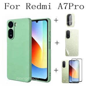 4IN1 thích hợp cho ốp điện thoại mềm silicon Redmi A7 Pro, A7, A5, phim cường lực, phim mặt sau, bộ phim ống kính, bảo hiểm toàn màn hình cạnh đen trong suốt độ phân giải cao,