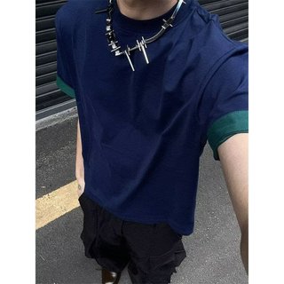 Mỹ Hai Mặt Màu Sắc Tương Phản Nhanh Khô Cảm Giác Thoáng Mát Màu Trơn Áo Thun Tay Ngắn Đi Làm Mùa Hè Đơn Giản Dạo Phố Hàng Đầu