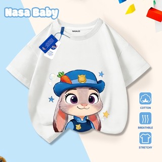 Áo thun ngắn tay NASA Chú Thỏ Cảnh Sát in hình, Cotton thoáng mát, bé trai bé gái mặc được