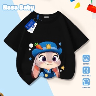 Áo thun ngắn tay NASA Chú Thỏ Cảnh Sát in hình, Cotton thoáng mát, bé trai bé gái mặc được